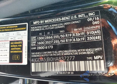 2017 Mercedes-Benz Gle 350 from USA, damaged, VIN 4JGDA5JB0HA837277